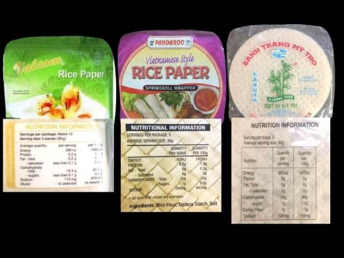 Nutrition facts rice paper