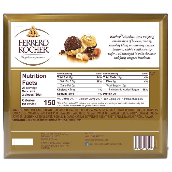 Ferrero rocher nutrition facts